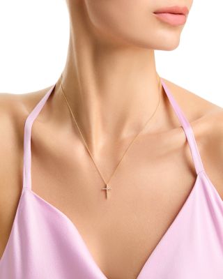 18K Yellow Gold Tiny Treasures Diamond Slim Cross Pendant Necklace, 16-18"