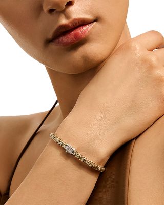 14K Yellow Bonded Gold & Sterling Silver Icon Diamond Reversible Woven Link Bracelet, 5mm