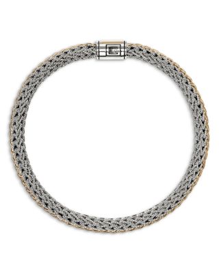 14K Yellow Bonded Gold & Silver Icon Reversible Woven Bracelet, 6.5mm