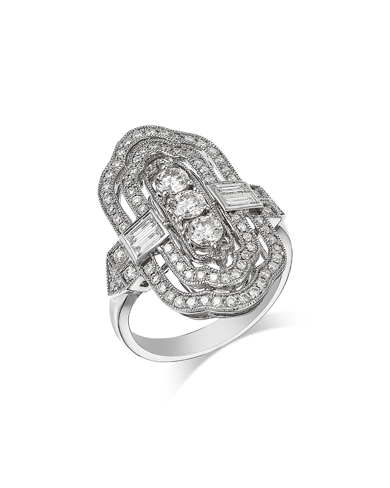 Bloomingdale's Fine Collection Diamond Round & Baguette Art Deco Ring 14K White Gold, 1.2 tcw