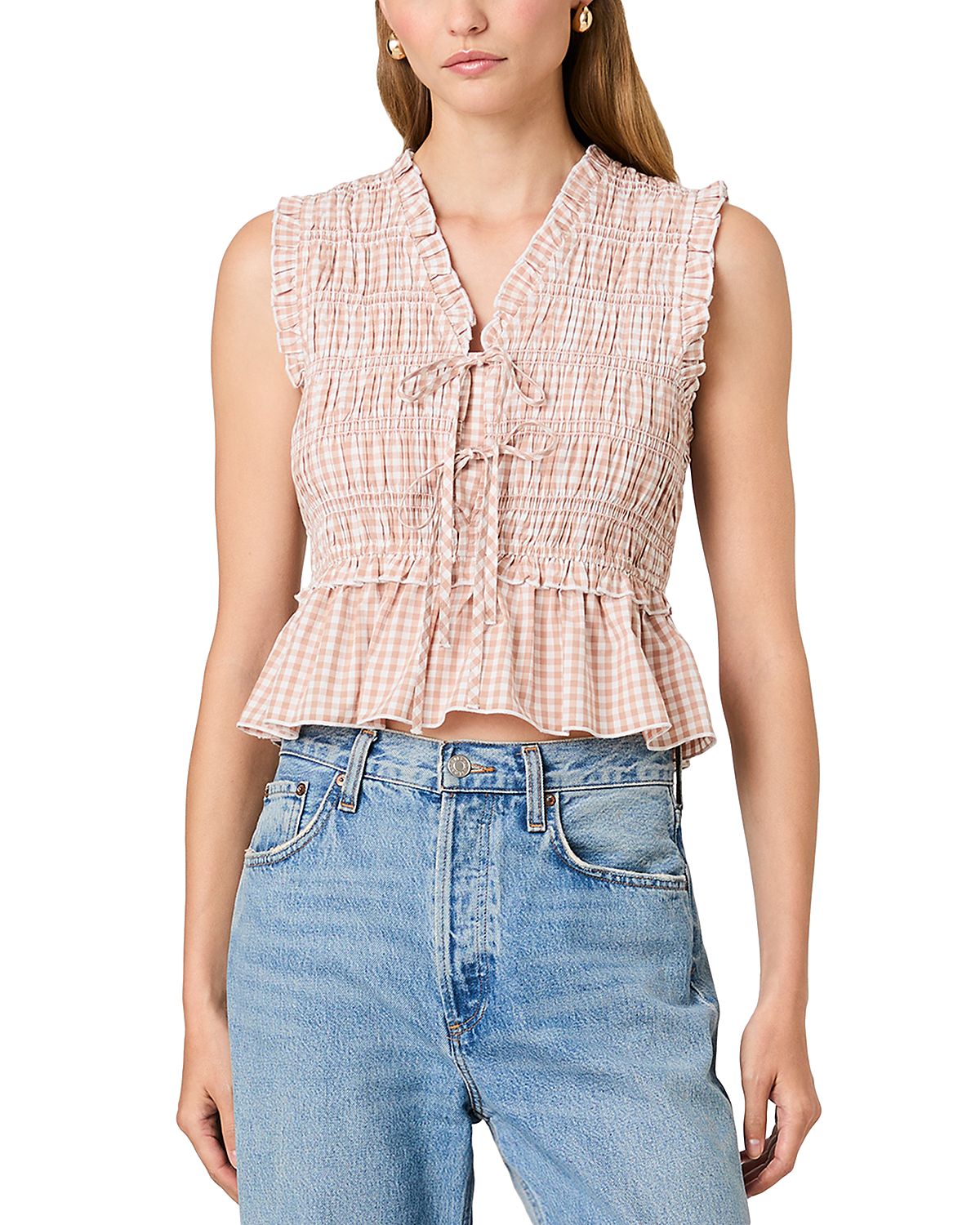 French Connection Rhodes Pop Gingham Peplum Top