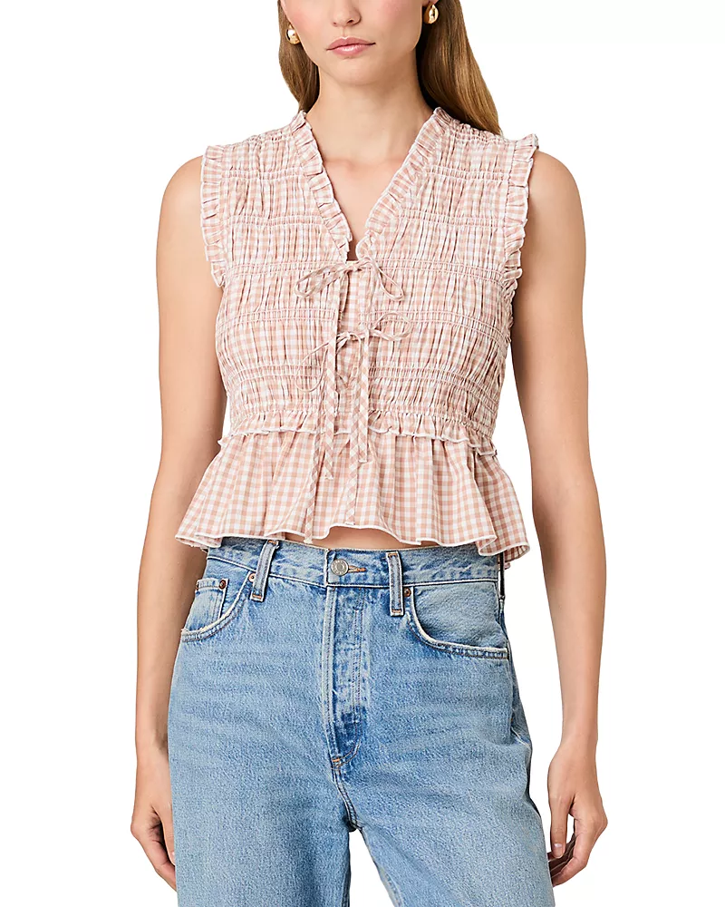 French Connection Rhodes Pop Gingham Peplum Top