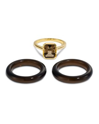 14K Yellow Gold Smoky Quartz Stack Rings, Set of 3