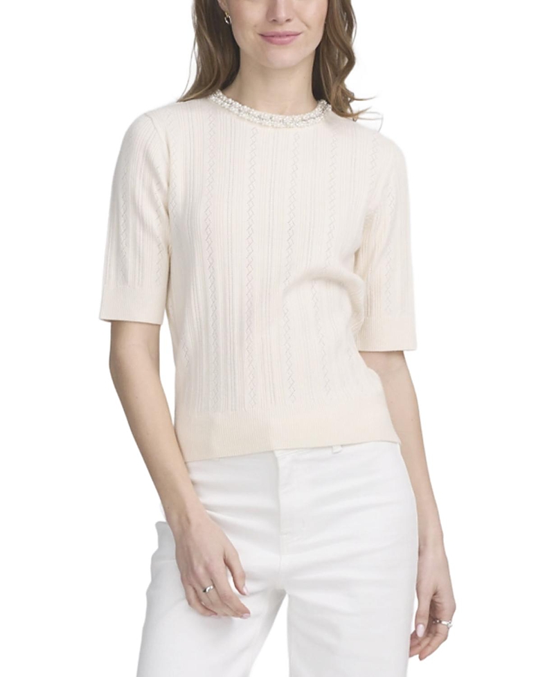 Elle Collection Fine Gauge Embellished Neck Top