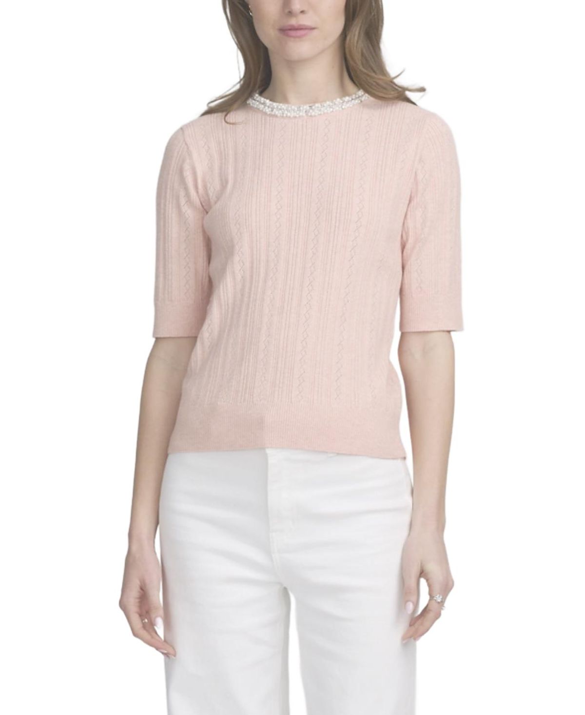 Elle Collection Fine Gauge Embellished Neck Top