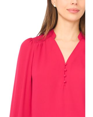 Half Placket Smocked Top