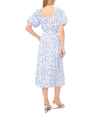 Floral Eyelet Puff Sleeve Midi Dress