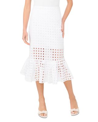 Eyelet Ruffle Hem Midi Skirt
