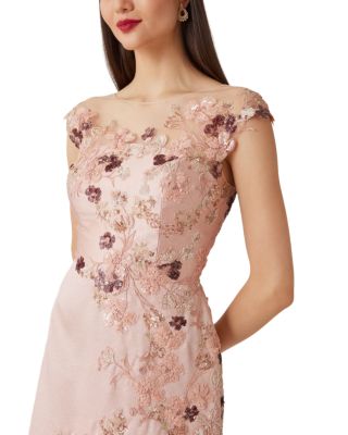 Metallic Jacquard Mesh Yoke Bead Lace Appliqu&eacute; Gown