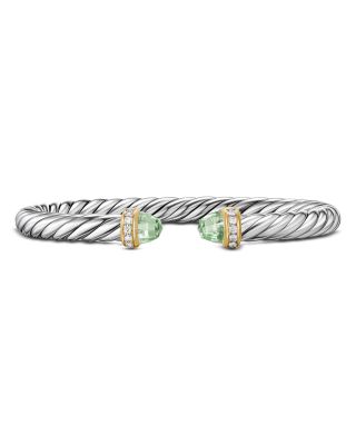 Cable Flex&reg; Bracelet in Sterling Silver with 14K Yellow Gold, Prasiolite and Diamonds, 6mm