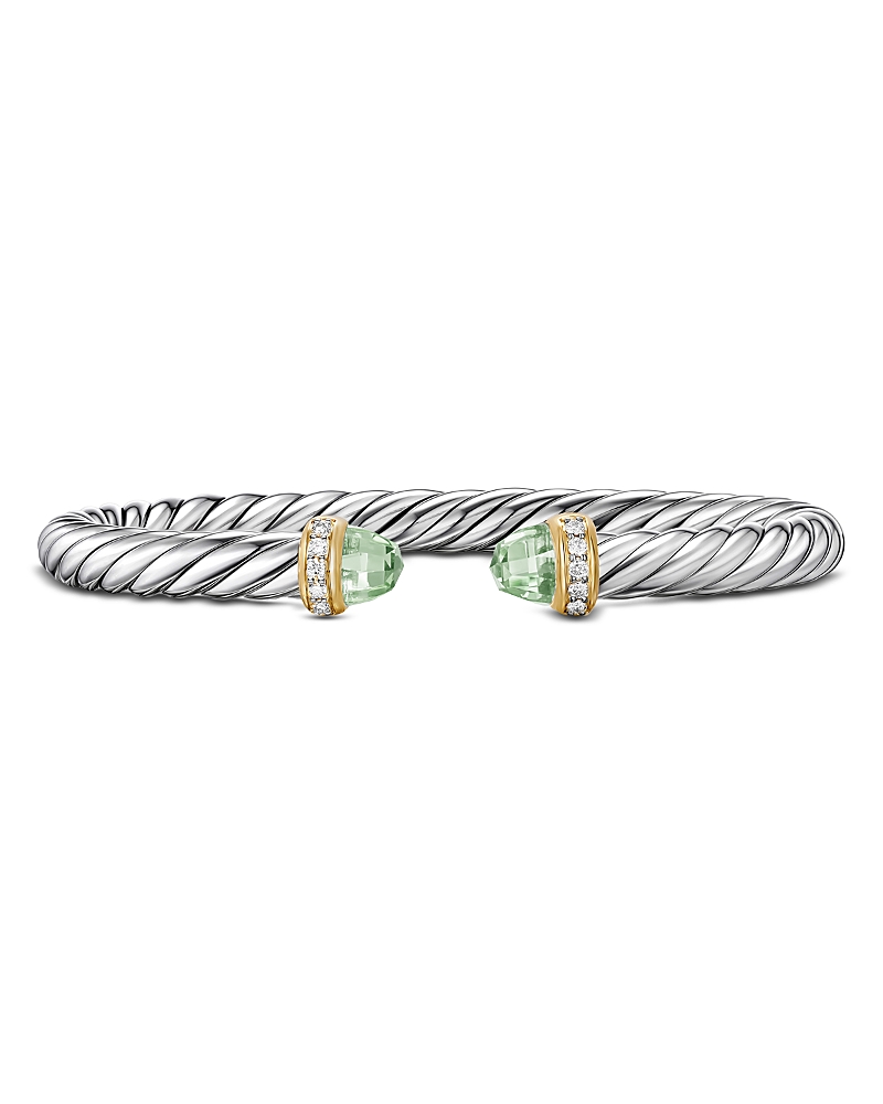 David Yurman Cable Flex Bracelet in Sterling Silver with 14K Yellow Gold, Prasiolite and Diamonds, 6mm