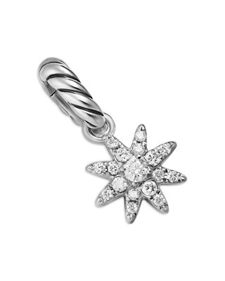 Petite Starburst Pendant in Sterling Silver with Full Pav&eacute; Diamonds, 10mm