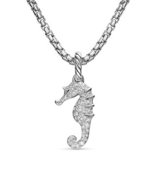 Seahorse Amulet in Sterling Silver with Diamonds, 22mm