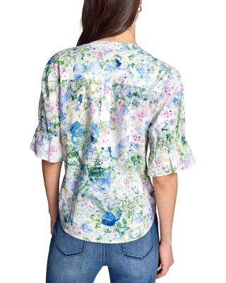 Quarter Sleeve Printed Button Down Blouse