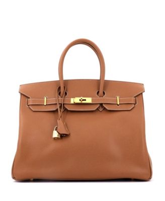 Birkin 35 Handbag Brown Veau Grain Lisse with Gold Hardware
