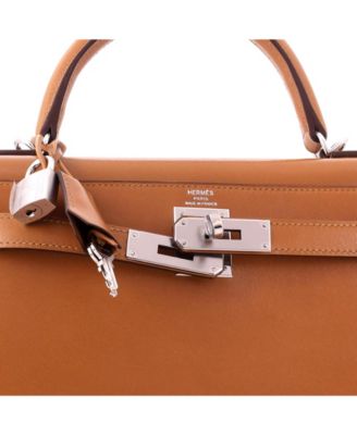 Kelly 28 Handbag Brown Box Calf with Palladium Hardware