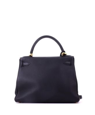 Kelly 28 Handbag Black Clemence with Gold Hardware