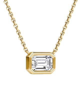 Bezel Solitaire Necklace in 14K Gold, 0.75ctw Emerald Lab Grown Diamond