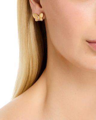 18K Yellow & White Gold Diamond Jasmine Butterfly Satin Stud Earrings