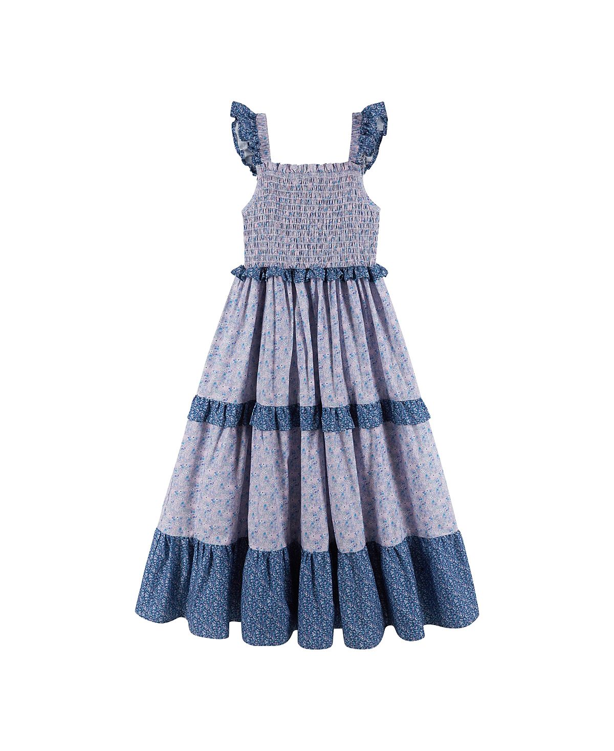 Andy & Evan Girls' Mixed Floral Ruffle Maxi Dress - Big Kid
