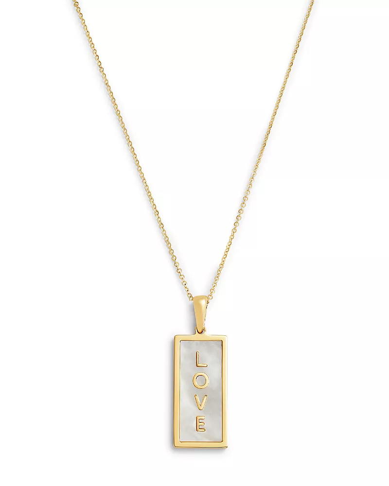 Bloomingdale's Fine Collection Mother of Pearl Love Tag Pendant Necklace in 14K Yellow Gold, 16