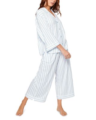 Luxe Pima Cotton Wide Leg Pajama Set in Blue Stripe