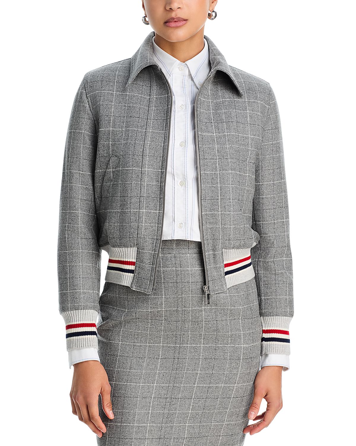 Thom Browne Windowpane Teviot Tweed Down Filled Cropped Flight Jacket