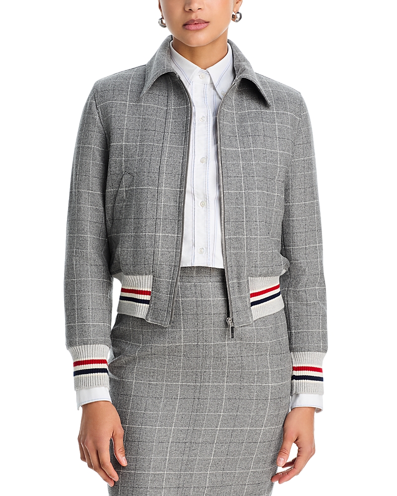 Thom Browne Windowpane Teviot Tweed Down Filled Cropped Flight Jacket
