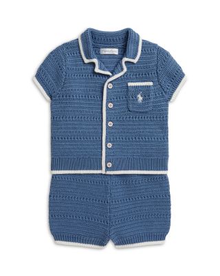 Boys' Crocheted Cotton Shirt & Shorts Set- Baby