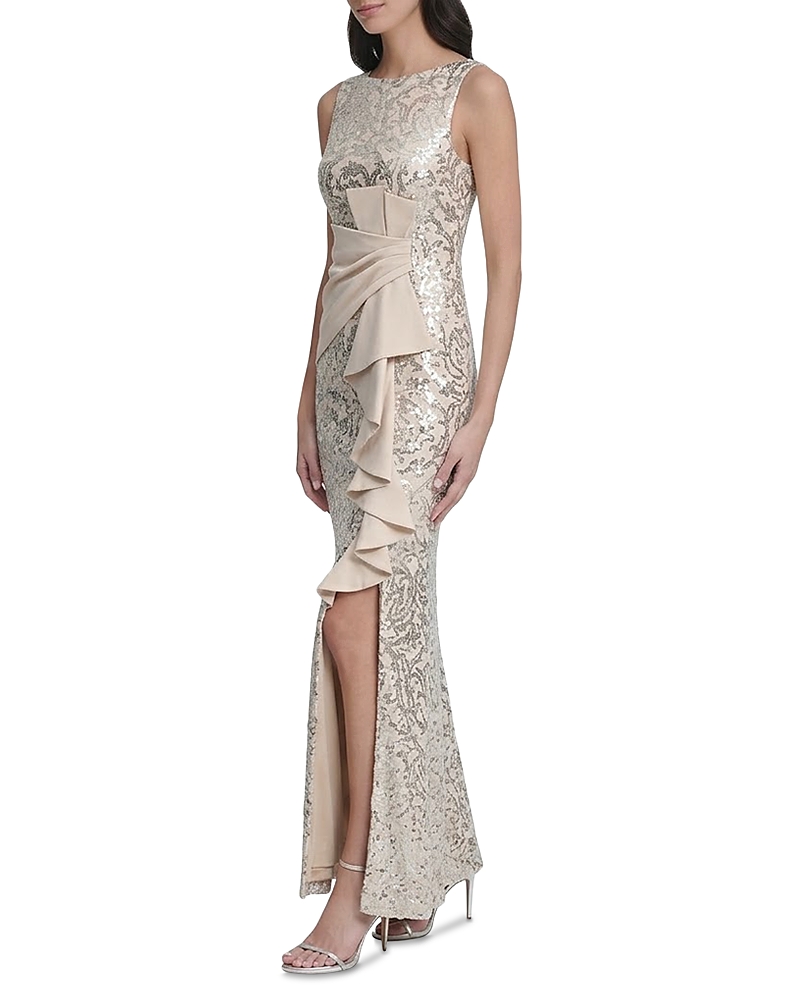 Eliza J Sleeveless Gown with Ruffle Gathered Front