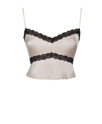  Yareli Lace Trim Satin Strappy Top