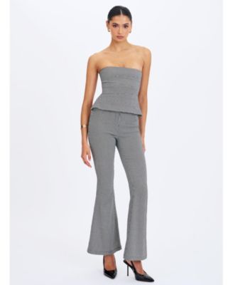  Ulla Micro-Houndstooth Strapless Peplum Top