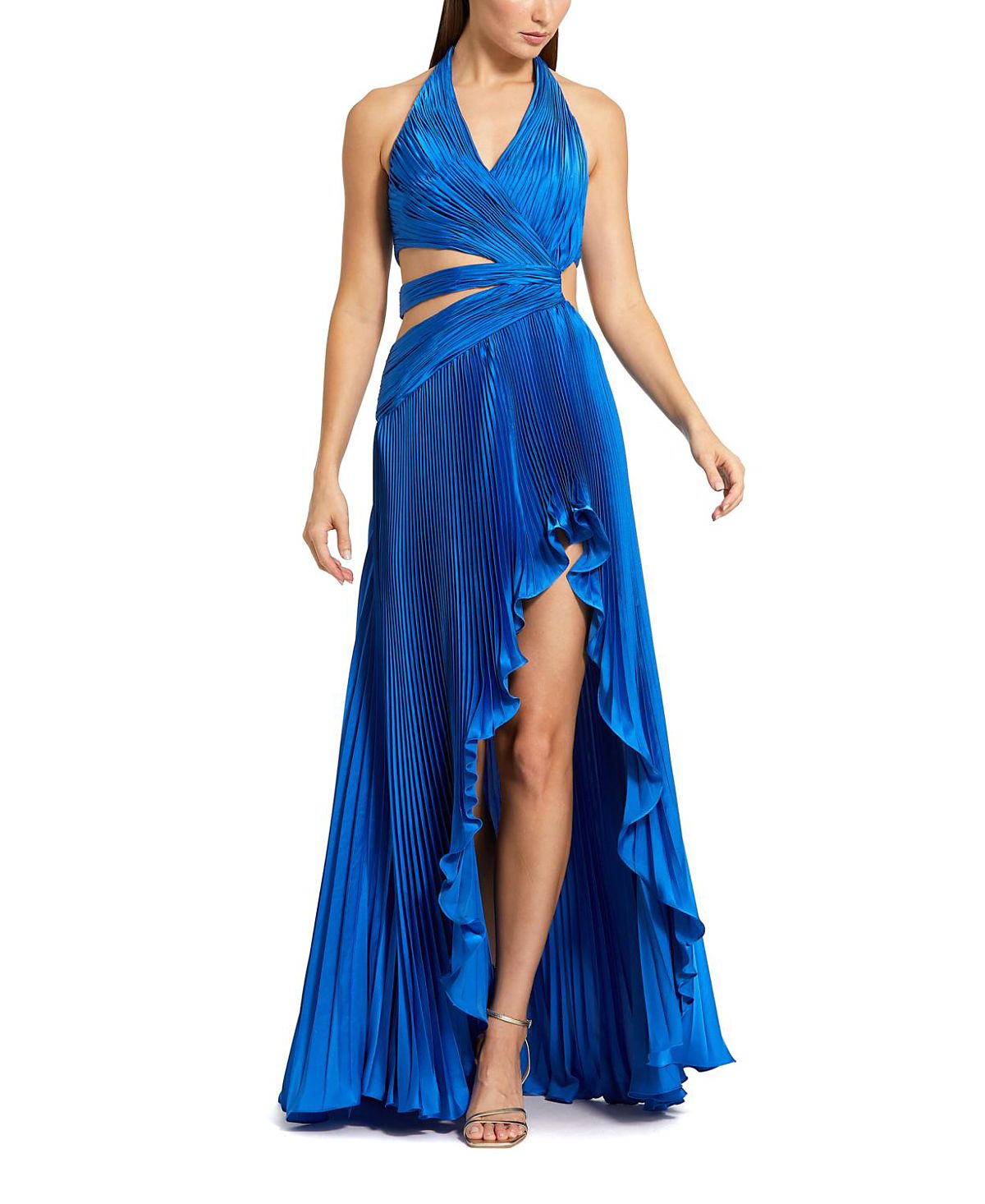 Mac Duggal Halter Neck Pleated Charmeuse Cut Out Gown