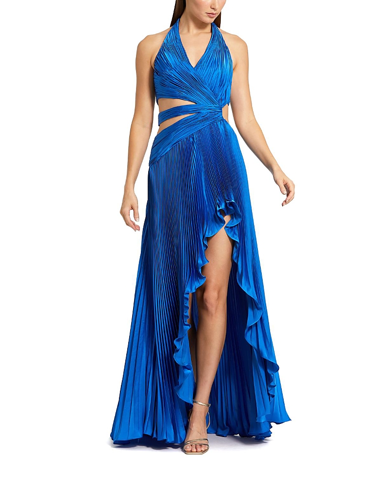 Mac Duggal Halter Neck Pleated Charmeuse Cut Out Gown