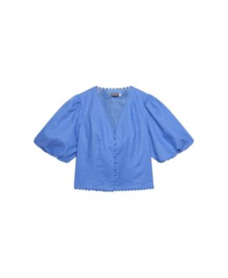  Women's Linen Puff Sleeve Top