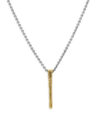 Men's Brass & Sterling Silver Distressed Bar Pendant Necklace, 24"
