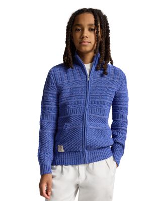 Boys' Textured Cotton Full Zip Sweater - Big Kid