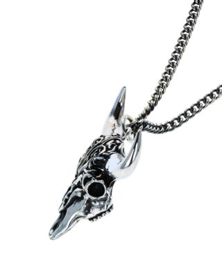 Men's Sterling Silver Wild West Buffalo Skull Head Pendant Necklace, 24"