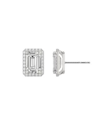  Halo Stud Earrings in 14K Gold, 1.5ctw Emerald Lab Grown Diamond
