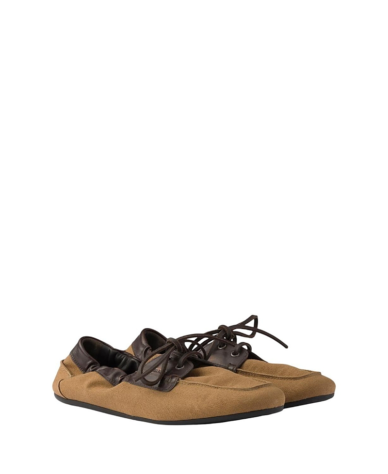 Prada Men's Shuffle Aged Canvas And Leather Boat Shoes