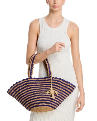 Stripe Fan Raffia Tote