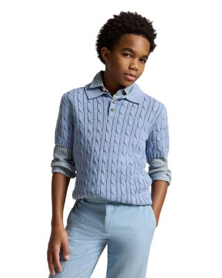 Boys' Cable Knit Cotton Polo Sweater - Big Kid