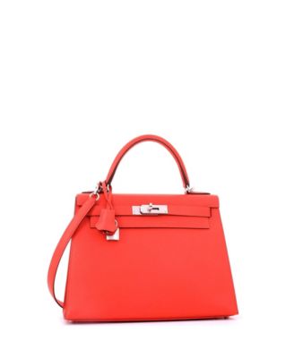 Kelly 28 Handbag Orange Epsom with Palladium Hardware