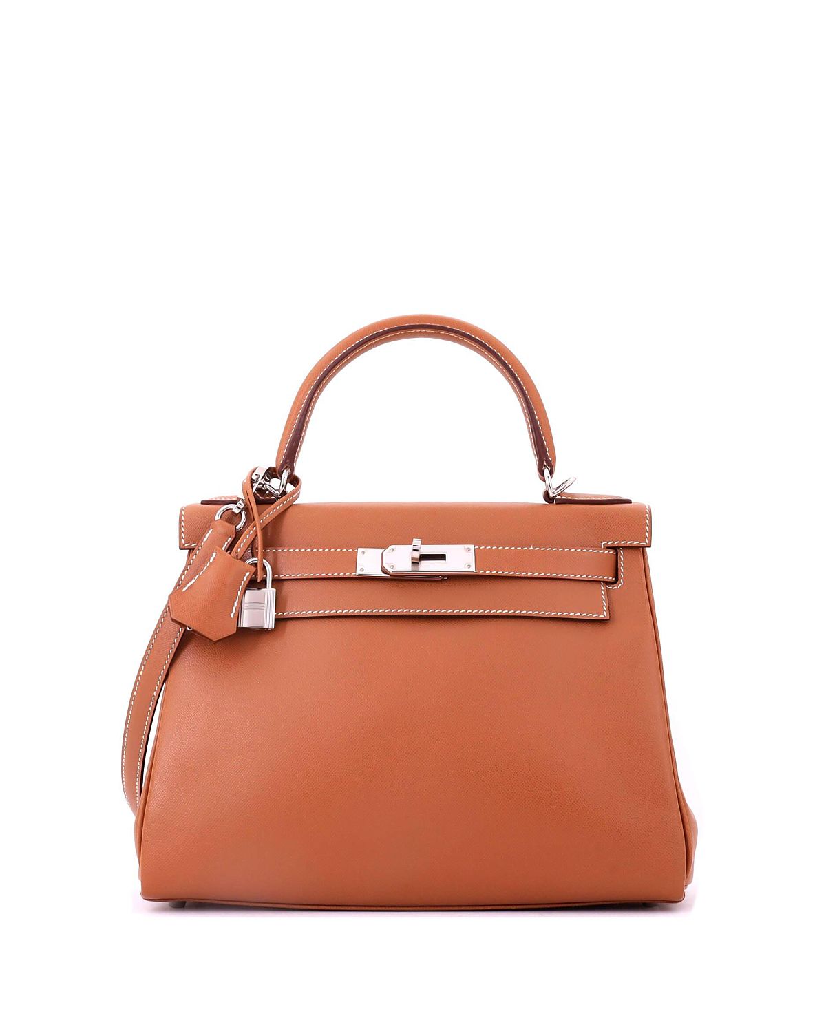 Pre-Owned HERMES Kelly 28 Handbag Brown Madame with Palladium Hardware