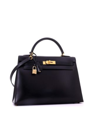 Kelly 32 Handbag Black Box Calf with Gold Hardware