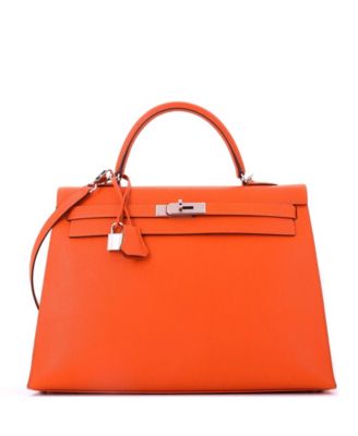 Kelly 35 Handbag Orange Epsom with Palladium Hardware