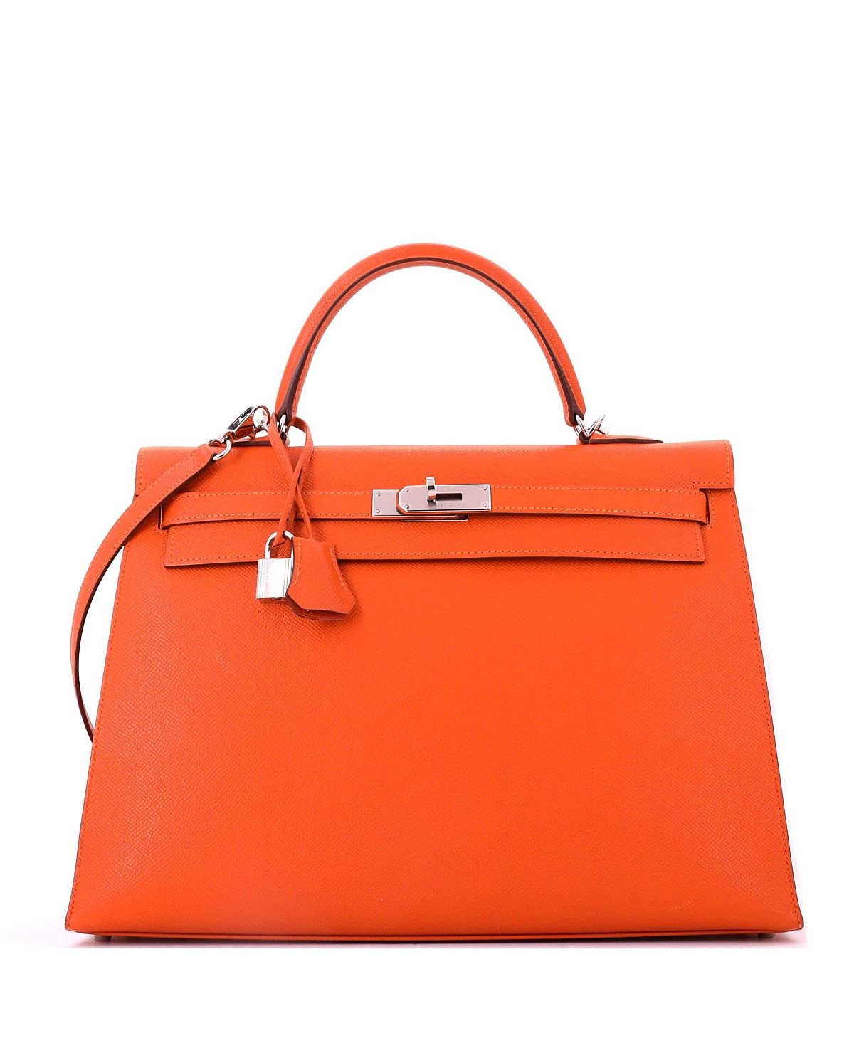 Pre-Owned HERMES Kelly 35 Handbag Orange Epsom with Palladium Hardware
