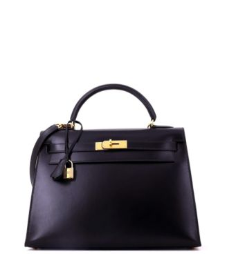 Kelly 32 Handbag Black Box Calf with Gold Hardware