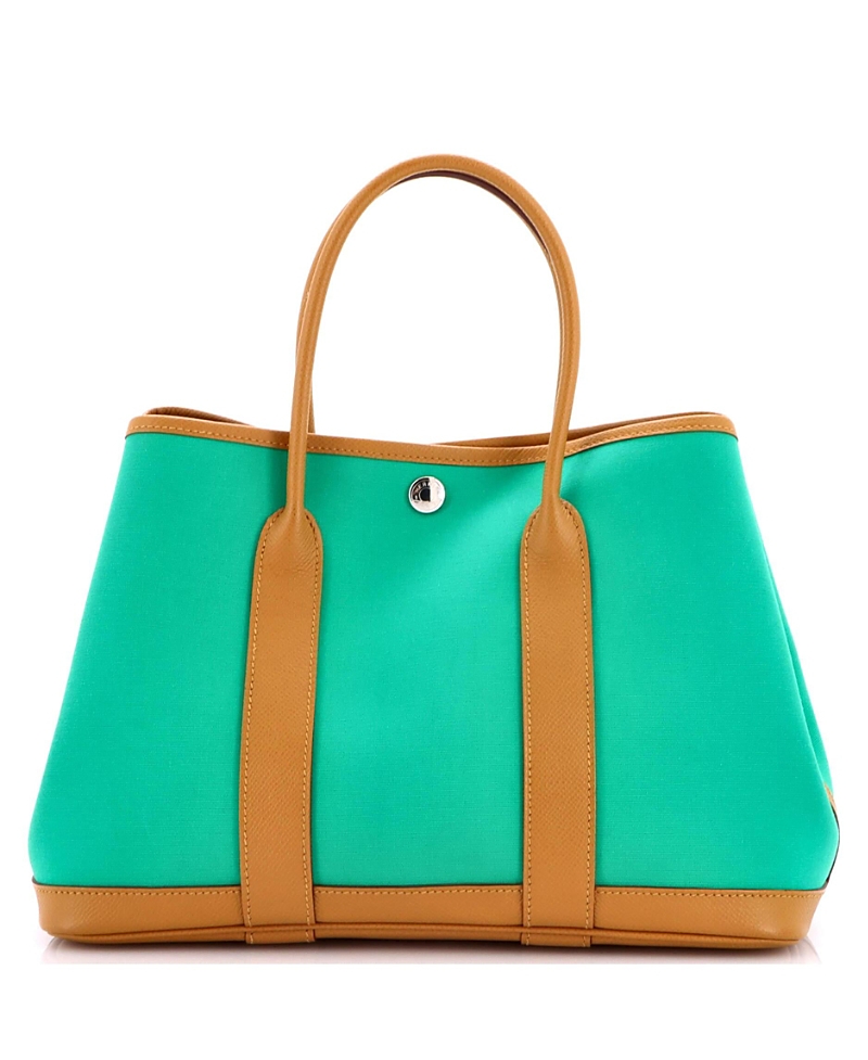 Pre-owned Pre-owned Hermes Hermes 30 Garden Party Tote Toile And Leather In Green/ Brown/ Green