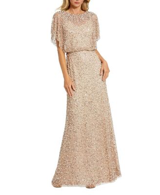 Petite High Neck Short Sleeve Embellished Gown